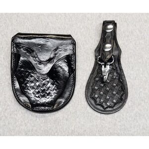 Lewis Basket Weave Utility Belt Cuff Holder And Key Chain Holster Black Leather